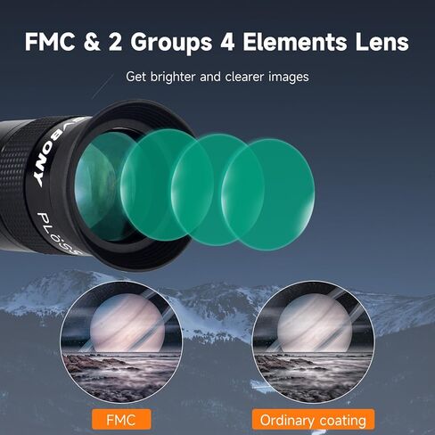 SVBONY 40mm 1.25 inches Plossl Telescope Eyepiece 40 Degree, and 2X Barlow Lens, 1.25 inch Barlow Lens Bundle with SV188P Dielectric Mirror Star Diagonal, 90 Degree Mirror Diagonal in Saudi Arabia