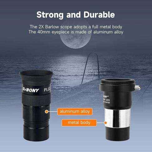 SVBONY 40mm 1.25 inches Plossl Telescope Eyepiece 40 Degree, and 2X Barlow Lens, 1.25 inch Barlow Lens Bundle with SV188P Dielectric Mirror Star Diagonal, 90 Degree Mirror Diagonal in Saudi Arabia