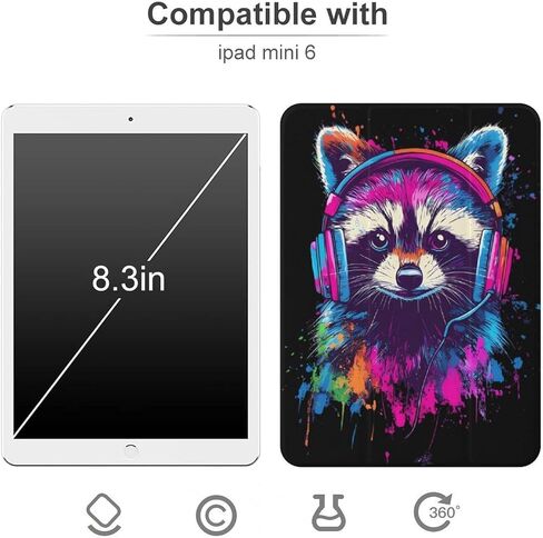 Music Enjoy Raccoon Case with Pen Holder Slim Lightweight Trifold Stand Compatible with iPad mini 4/5/6 Mini4/5（7.9in） in Kuwait