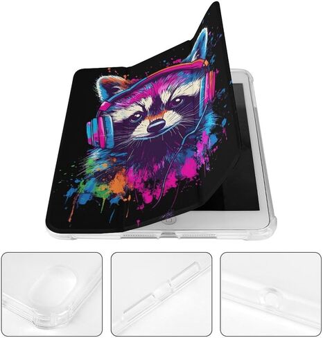 Music Enjoy Raccoon Case with Pen Holder Slim Lightweight Trifold Stand Compatible with iPad mini 4/5/6 Mini4/5（7.9in） in Kuwait