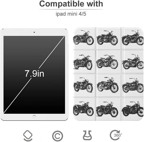 علبة الدراجات النارية بالأبيض والأسود مع حامل القلم رفيع الوزن ثلاثي الأوزان متوافق مع iPad Mini 4/5/6 Mini6 （8.3in） in Kuwait