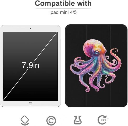 علبة Octopuss الملونة مع حامل القلم رفيع الخفيفة الوزن trifold حامل متوافق مع iPad mini 4/5/6 mini4/5 （7.9in） in Saudi Arabia