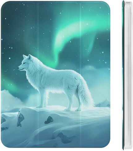الذئب الثلجي مع حالة Aurora Borealis مع حامل القلم Trifold Trifold Slim متوافق مع iPad Mini 4/5/6 Mini6 （8.3in） in Kuwait