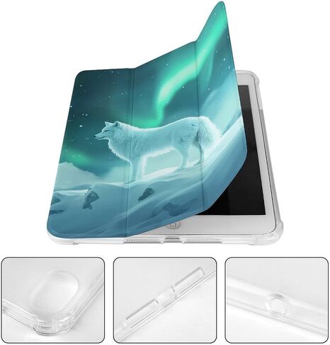 الذئب الثلجي مع حالة Aurora Borealis مع حامل القلم Trifold Trifold Slim متوافق مع iPad Mini 4/5/6 Mini6 （8.3in） in Kuwait