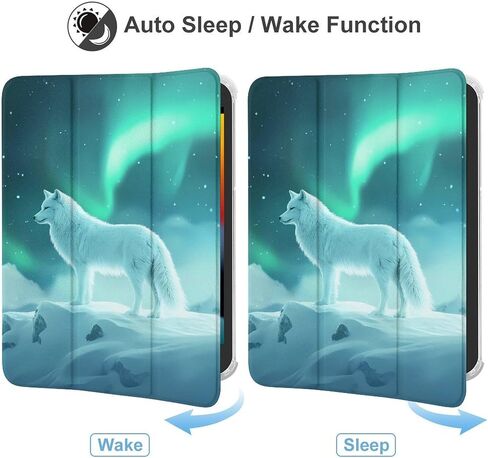 الذئب الثلجي مع حالة Aurora Borealis مع حامل القلم Trifold Trifold Slim متوافق مع iPad Mini 4/5/6 Mini6 （8.3in） in Kuwait