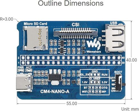 لوحة قاعدة Nano Waveshare (A) لوحدة حساب Raspberry PI 4 نفس حجم لوحة قاعدة CM4 لحساب الوحدة النمطية 4 Lite/EMMC in Saudi Arabia