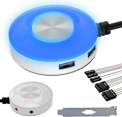 TUMASTER Desktop PC Computer Case Power Switch PC Power Button On Off Key with 1.6m Cables(2USB+Audio+Restart Key) Computer Host Button D-03-White in Kuwait