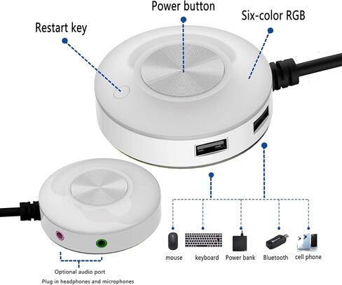 TUMASTER Desktop PC Computer Case Power Switch PC Power Button On Off Key with 1.6m Cables(2USB+Audio+Restart Key) Computer Host Button D-03-White in Kuwait