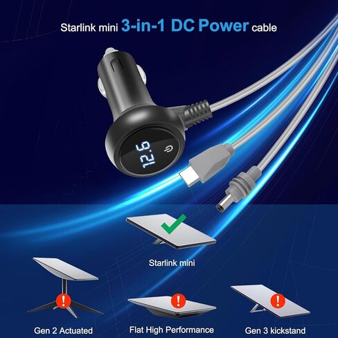 3 في 1 starlink mini cable ، شاحن usb c/dc/car 10ft/3M/DC/CAR إلى كابل بديل DC لكابل طاقة Starlink mini in Kuwait