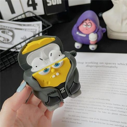 لغطاء AirPods 4 (الجيل الرابع) غطاء الحالة ، Cartoon 3d Funny Ocean Sponge Hero Silicone Skin Cover for Airpods 4 ، مع Keychain & Cleaner Kit in Kuwait