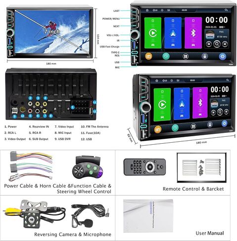 ستيريو سيارة مزدوجة DIN مزدوجة مع Apple Carplay و Android Auto و Double Din (7x4.02 ") Bluetooth 5.0 خالية من اليدين ، USB المزدوج ، الشحن السريع ، النوع C ، مقبض المجلد الفيزيائي ، كاميرا احتياطية مقاومة للماء in Kuwait