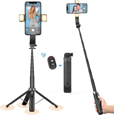 UTEBIT Selfie Stick, Updated 4-Foot Selfie Stick Tripod, 40 inch Extendable Phone Stick, Lightweight Aluminum 6 in 1 Phone Tripod with Remote, Fill Lights Compatible with All Type Cell Phones in Kuwait