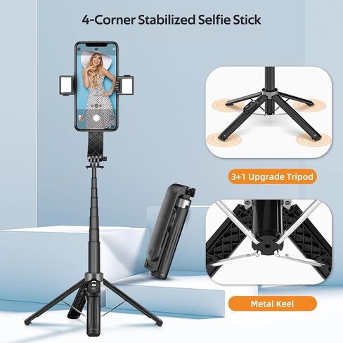 UTEBIT Selfie Stick, Updated 4-Foot Selfie Stick Tripod, 40 inch Extendable Phone Stick, Lightweight Aluminum 6 in 1 Phone Tripod with Remote, Fill Lights Compatible with All Type Cell Phones in Kuwait