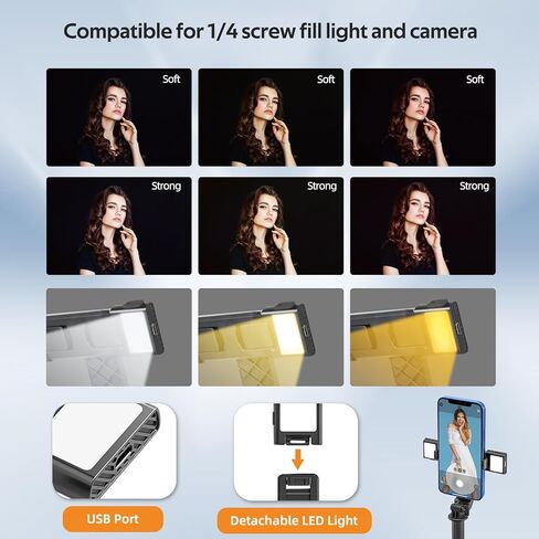 UTEBIT Selfie Stick, Updated 4-Foot Selfie Stick Tripod, 40 inch Extendable Phone Stick, Lightweight Aluminum 6 in 1 Phone Tripod with Remote, Fill Lights Compatible with All Type Cell Phones in Kuwait