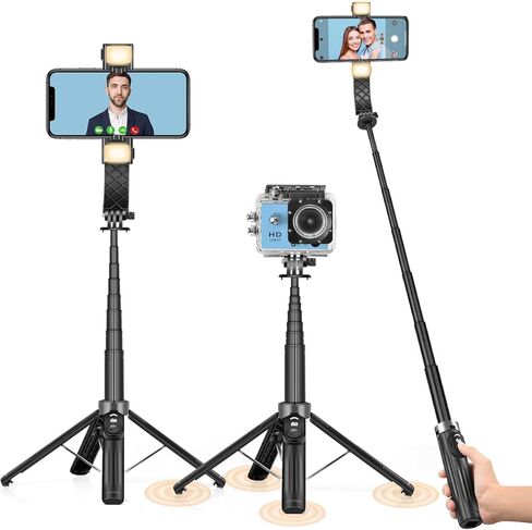 UTEBIT Selfie Stick, Updated 4-Foot Selfie Stick Tripod, 40 inch Extendable Phone Stick, Lightweight Aluminum 6 in 1 Phone Tripod with Remote, Fill Lights Compatible with All Type Cell Phones in Kuwait