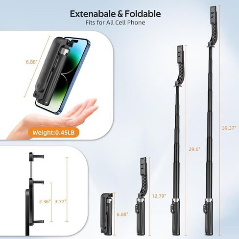 UTEBIT Selfie Stick, Updated 4-Foot Selfie Stick Tripod, 40 inch Extendable Phone Stick, Lightweight Aluminum 6 in 1 Phone Tripod with Remote, Fill Lights Compatible with All Type Cell Phones in Kuwait