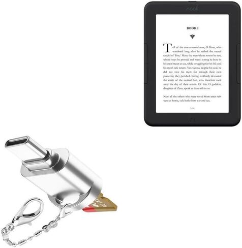 BoxWave Adapter Compatible with Barnes & Noble Nook GlowLight 4 - Micro SD Card miniReader, USB Type-C OTG Reader USB3.0 Adapter Keychain - Metallic Silver in Saudi Arabia