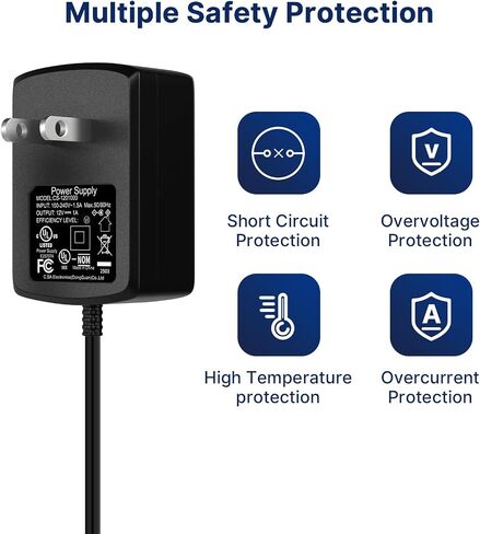 Hiseeu 12V 1A Power Supply, AC 100-240V to DC 12V 1A 1000mA Power Adapter w/5.5x2.1mm Tips, FCC, UL-Listed, 10 Feet Power Cord for Security Cameras, Router, LED Strip Light, Home Appliances, Scanner in Saudi Arabia