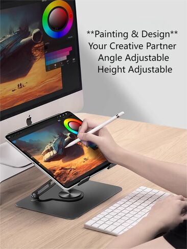 360 ° حامل كمبيوتر محمول دوار-أجهزة كمبيوتر محمولة قابلة للطي قابلة للطي وقابلة للطي للمحمولة المحمولة لـ MacBook Pro/Air ، Dell ، HP ، 10-16 "، تدعم ما يصل إلى 10 كجم ، معدن أسود in Kuwait