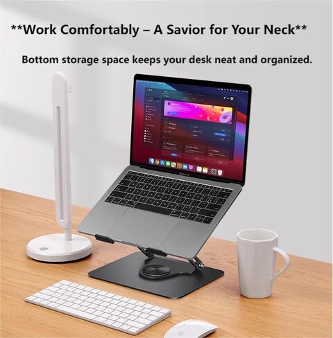 360 ° حامل كمبيوتر محمول دوار-أجهزة كمبيوتر محمولة قابلة للطي قابلة للطي وقابلة للطي للمحمولة المحمولة لـ MacBook Pro/Air ، Dell ، HP ، 10-16 "، تدعم ما يصل إلى 10 كجم ، معدن أسود in Kuwait