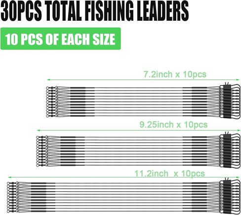 30Pcs Fishing Tackle Leader Sturdy Stainless Steel Belt Swivel Buckle Kit, Fishing Leaders Line for Saltwater and Freshwater, Connecting Fishing Tackle Lure or Hook, 3 Sizes (Black) in Saudi Arabia