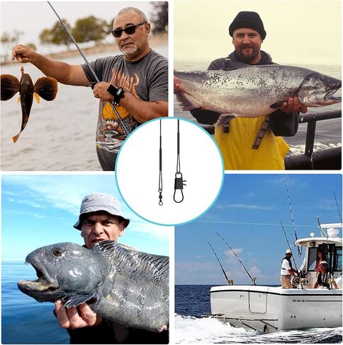 30Pcs Fishing Tackle Leader Sturdy Stainless Steel Belt Swivel Buckle Kit, Fishing Leaders Line for Saltwater and Freshwater, Connecting Fishing Tackle Lure or Hook, 3 Sizes (Black) in Saudi Arabia