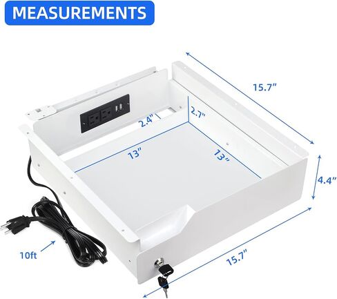 Under Desk Drawer with Lock, 16 inch Under Mount Desk Drawer Slide Out, Metal Sliding Under Desk Mounted Pull Out Lockable Drawer, Biometric Locking Undermount Desk Drawer for Office Desk White in Saudi Arabia