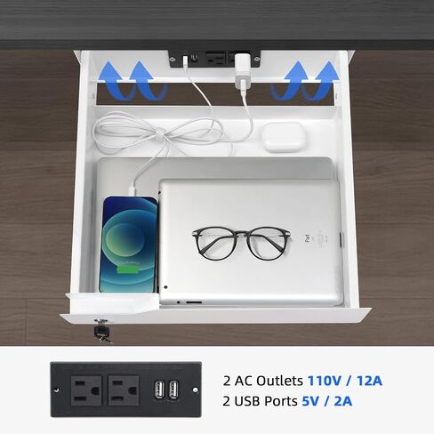 Under Desk Drawer with Lock, 16 inch Under Mount Desk Drawer Slide Out, Metal Sliding Under Desk Mounted Pull Out Lockable Drawer, Biometric Locking Undermount Desk Drawer for Office Desk White in Saudi Arabia