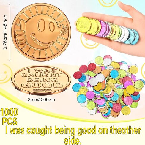 Jerify 500 Pcs Behavior Tokens for Kids Plastic Coins I was Caught Being Good Incentive Fake Kindness Coins Colored Behavior Coin Pretend Coin for Kids Reward Party Play Counting (Smile Face) in Saudi Arabia
