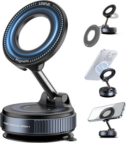 حامل هاتف Ulanzi SK-25 للسيارة لـ Magsafe ، Cancum Cup Cup Magnetic Phone Mount ، 360 ° MAGMOUNT للهاتف القابل للتعديل للسيارة/البلاط/الصالة الرياضية/المرآة ، تحميل ما يصل إلى 1 كجم ، قوة مغناطيسية ≥14n （أسود） in Kuwait