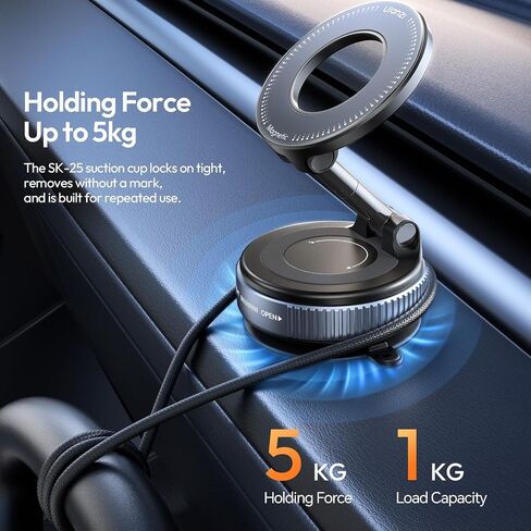 حامل هاتف Ulanzi SK-25 للسيارة لـ Magsafe ، Cancum Cup Cup Magnetic Phone Mount ، 360 ° MAGMOUNT للهاتف القابل للتعديل للسيارة/البلاط/الصالة الرياضية/المرآة ، تحميل ما يصل إلى 1 كجم ، قوة مغناطيسية ≥14n （أسود） in Kuwait