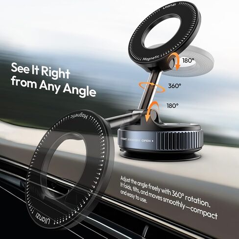 حامل هاتف Ulanzi SK-25 للسيارة لـ Magsafe ، Cancum Cup Cup Magnetic Phone Mount ، 360 ° MAGMOUNT للهاتف القابل للتعديل للسيارة/البلاط/الصالة الرياضية/المرآة ، تحميل ما يصل إلى 1 كجم ، قوة مغناطيسية ≥14n （أسود） in Kuwait
