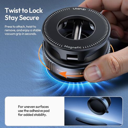 حامل هاتف Ulanzi SK-25 للسيارة لـ Magsafe ، Cancum Cup Cup Magnetic Phone Mount ، 360 ° MAGMOUNT للهاتف القابل للتعديل للسيارة/البلاط/الصالة الرياضية/المرآة ، تحميل ما يصل إلى 1 كجم ، قوة مغناطيسية ≥14n （أسود） in Kuwait