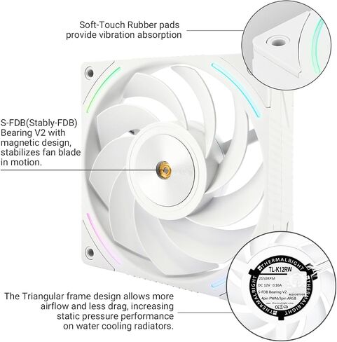 مروحة حالة CPU ThermalRight TL-K12RW ، مروحة PWM بيضاء 120 مم ، مروحة مخرج عكسي 4Pin PWM ، مروحة مبرد الكمبيوتر عالي الأداء ، لحالة CPU CAPU COWNER و CPU Air Cooler in Kuwait