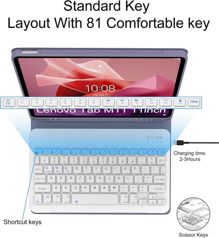 حالة لوحة المفاتيح لـ Lenovo Tab M11 11 بوصة ، لوحة مفاتيح Bluetooth اللاسلكية القابلة للفصل مع غطاء حامل متعدد الزوايا لـ 11 "Lenovo Tab M11 Tablet (TB330FU/TB330XU) 2024 إصدار ، أرجواني in Kuwait