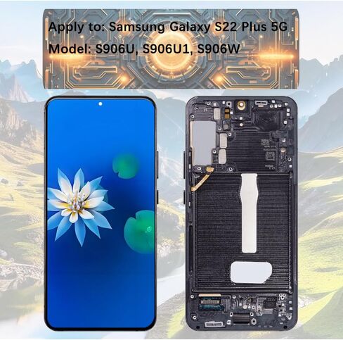 شاشة عرض H & Lycyj لشاشة Samsung Galaxy S22 Plus 5G TFT S906U S906U1 S906W LCD Screen Screen Armebly Kit (Black with Frame ، بدون بصمة ، إصدار الولايات المتحدة) in Kuwait