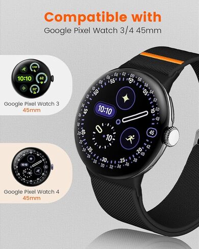 شريط نايلون مسدود لـ Google Pixel Watch 4/3 45 ملم ، حزام حلقة مرن ناعم للتنفس لمشاهدة البكسل 45 ملم مع موصل الفولاذ المقاوم للصدأ معشقًا in Kuwait