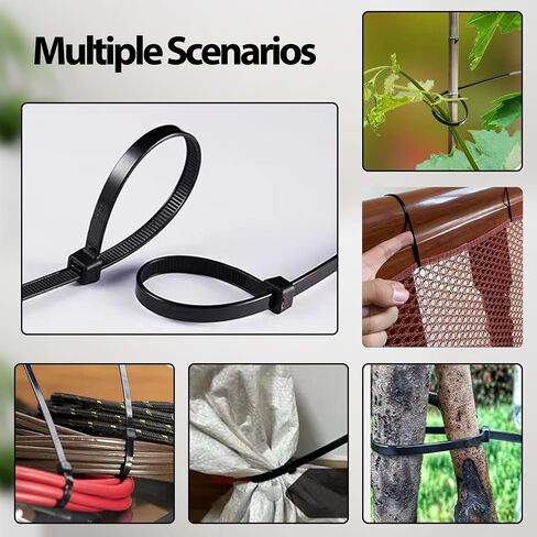 zip incles 8 بوصة (100 حزمة) ، قوة شد 40 رطلاً ، روابط كابل أسود ، روابط سلكية للاستخدام الداخلي والخارجي in Saudi Arabia