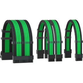 طقم امتداد كابلات 16AWG PSU ، مجموعة كابلات تزويد الطاقة ل GPU/وحدة المعالجة المركزية ، ATX 24PIN/PCI-E 8 (6+2) PIN/EPS 8 (4+4) تمديدات كابل PIN PIC ، 11.8 بوصة مع كومز كابل (أسود+أخضر ، BKP) in Kuwait