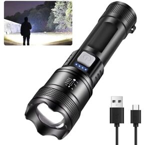 USB-C Rechargeable Tactical Flashlight – Ultra-Bright LED, Adjustable Zoom, Compact & Lightweight, Waterproof Torch for Camping, Car, Hiking, Emergency Survival Kits in Saudi Arabia