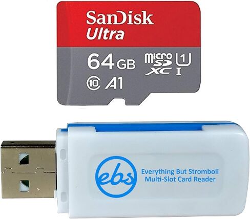 SanDisk 64GB SDXC Micro Ultra Memory Card Works with Samsung Galaxy A10, A20, A70 Cell Phone Class 10 (SDSQUAR-064G-GN6MN) Bundle with (1) Everything But Stromboli MicroSD and SD Card Reader in Saudi Arabia