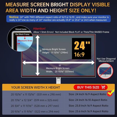 Magnetic 24 Inch Computer Privacy Screen Filter, Anti-Spy Protector Shield for 24'' Widescreen Monitor with 16:9 Aspect Ratio (Width x Height: 531mm x 298mm) in Saudi Arabia