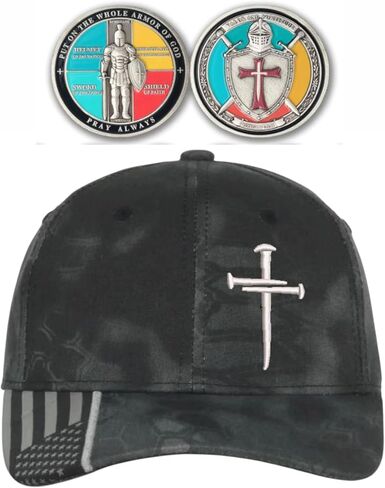 CRINKY CROSS Baseball Cap ، DEDITION 3 DESICATION ، TYPHOON CAMO HAT و Challenge Coin Jesus Christian HAT - Buckle القابلة للتعديل وعلم الولايات المتحدة الأمريكية. حرة 4 بوصة أيضا in Saudi Arabia