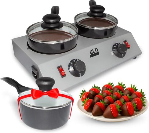 ALDKitchen Professional Chocolate Melting Pot – Dual 1.2L Stainless Steel Tanks, Manual Temperature Control, 110V, Ideal for Candy Making, Baking, and Dessert Decoration (4.5 lb (2.4 kg)) in Kuwait