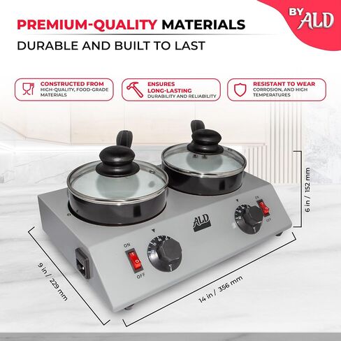 ALDKitchen Professional Chocolate Melting Pot – Dual 1.2L Stainless Steel Tanks, Manual Temperature Control, 110V, Ideal for Candy Making, Baking, and Dessert Decoration (4.5 lb (2.4 kg)) in Kuwait