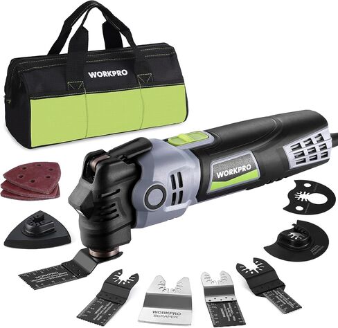 WORKPRO Oscillating Multi-Tool Kit, 3.0 Amp Corded Quick-Lock Replaceable Oscillating Saw with 7 Variable Speed, 3° Oscillation Angle, 17pcs Saw Accessories, and Carrying Bag in Kuwait