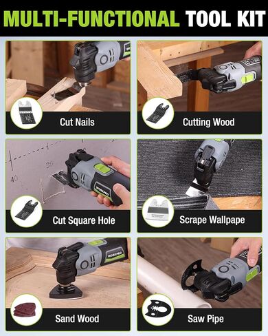 WORKPRO Oscillating Multi-Tool Kit, 3.0 Amp Corded Quick-Lock Replaceable Oscillating Saw with 7 Variable Speed, 3° Oscillation Angle, 17pcs Saw Accessories, and Carrying Bag in Kuwait