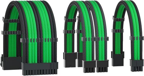 طقم امتداد كابلات 16AWG PSU ، مجموعة كابلات تزويد الطاقة ل GPU/وحدة المعالجة المركزية ، ATX 24PIN/PCI-E 8 (6+2) PIN/EPS 8 (4+4) تمديدات كابل PIN PIC ، 11.8 بوصة مع كومز كابل (أسود+أخضر ، BKP) in Kuwait