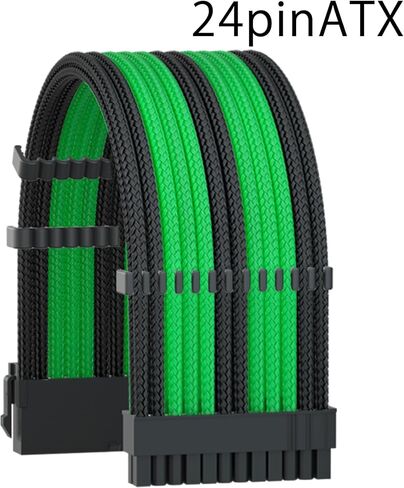 طقم امتداد كابلات 16AWG PSU ، مجموعة كابلات تزويد الطاقة ل GPU/وحدة المعالجة المركزية ، ATX 24PIN/PCI-E 8 (6+2) PIN/EPS 8 (4+4) تمديدات كابل PIN PIC ، 11.8 بوصة مع كومز كابل (أسود+أخضر ، BKP) in Kuwait
