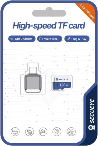 SECUEYE 64GB TF Memory Card with Type C Adapter Class 10 FAT32 High Speed Reading/Writing 24/7 Recording for Security Camera Dash Cam and More (64GB + Card Reader) in Kuwait